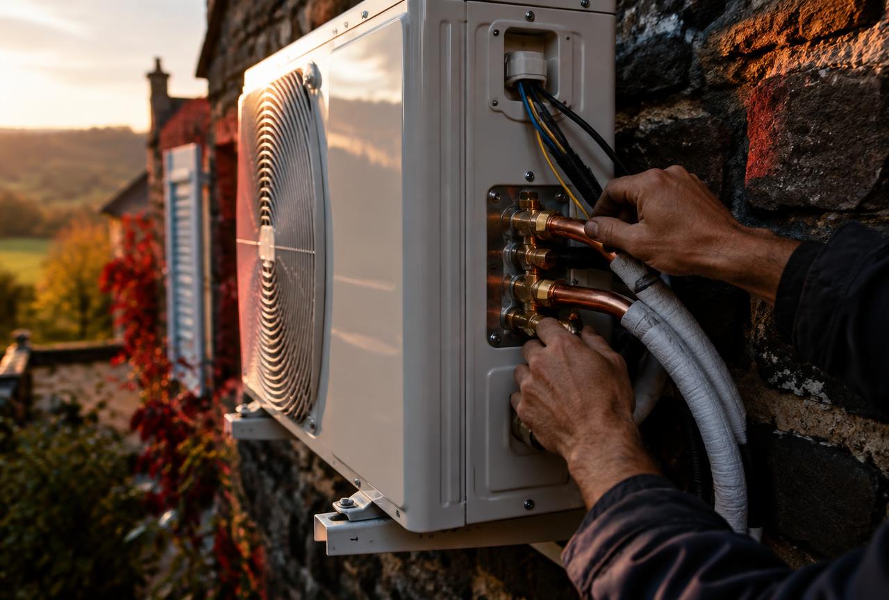 Raccordement du groupe extérieur d'une climatisation par un électricien dans la Loire